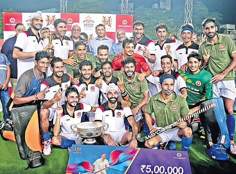 IOC, winners of the MCC Murugappa Gold Cup hockey tournament. They overcame Indian Railways 4-0 in the final on Sunday | NAKSHATRA KRISHNAMOORTHY