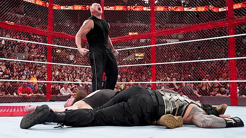 Brock Lesnar stands tall after decimating both Roman Reigns and Braun Strowman during the main event of Hell in a Cell (Photo | Paul Heyman Twitter)