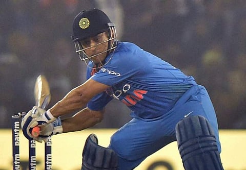 MS Dhoni plays a shot against Sri Lanka in the first T20I | PTI