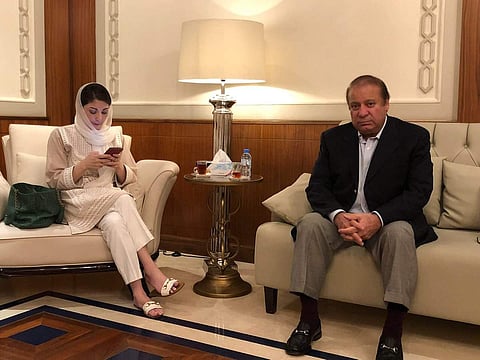 Nawaz Sharif and Maryam at Abu Dhabi airport. (File | Twitter@MaryamNSharif)
