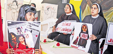 A child at the venue of the nuns’ protest demanding the arrest of Bishop Franco Mulakkal, at High Court Junction in Kochi on Tuesday | A Sanesh