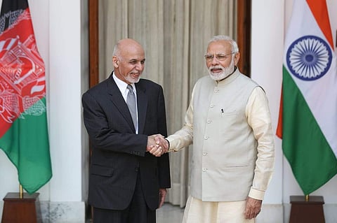 Afghanistan president Dr. Mohammad Ashraf Ghani  shakes hand with Prime Minister Narendra Modi before their meeting in New Delhi. (Photo| Shekhar Yadav/ EPS)
