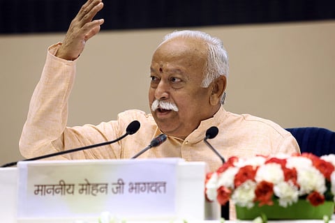 RSS chief Mohan Bhagwat speaks on the last day at the event titled 'Future of Bharat An RSS perspective' in New Delhi Wednesday Sept 19 2018. | PTI