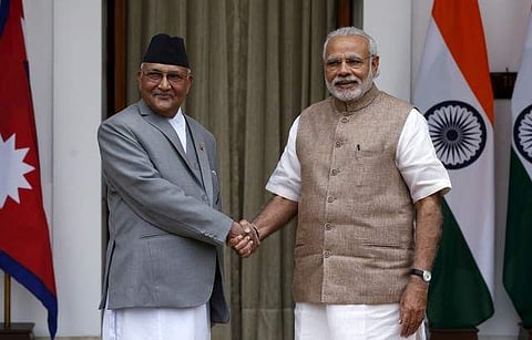 Prime Minister Narendra Modi with his Nepali counterpart Sharma Oli. (File Photo| Reuters)