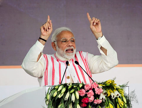 Prime Minister Narendra Modi addresses the gathering as he launches Ayushman Bharat-National Health Protection Scheme in Ranchi Sunday Sept 23 2018. | PTI