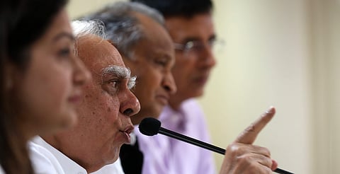 Congress leader Kapil Sibal speaks during a press conference at AICC in New Delhi on Wednesday,  26th September 2018.  (Photo | Shekhar Yadav/ EPS)