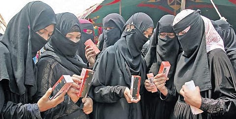 Pepper sprays distributed to girl students at a Women and Child Safety Awareness campaign organised by MIM in Hyderabad on Tuesday |Sathya  keerthi
