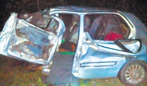 The car which met with an accident near Huthukula Gate on Thursday  | Express