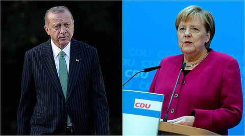 In collage: Turkish President Recep Tayyip Erdogan and German Chancellor Angela Merkel (Photos | AP)