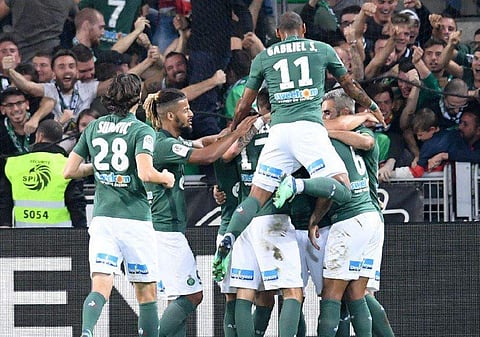 Saint Etienne players celebrate scoring a goal against Monaco (Photo | Twitter/AS Saint-Etienne)
