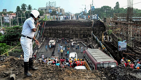 The Majerhat bridge in the crowded Alipore area of Kolkata caved in around 4.45 pm on Tuesday, 04 September 2018. This is the third bridge collapse in the city in five-and-a-half years. | PTI