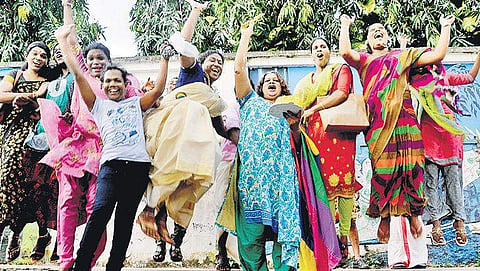 LGBTQ community members in a joyous mode following the Supreme Court verdict decriminalising section 377 on Thursday. A frame from Manaveeyam Veedhi in Thiruvananthapuram |  Vincent pulickaL