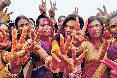 Transgenders celebrating at Station square in Bhubaneswar on Thursday | Express
