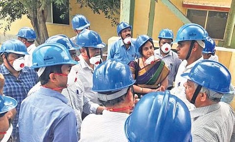 Expert panel members at UCIL’s uranium plant in Kadapa on Monday. (Photo | EPS)