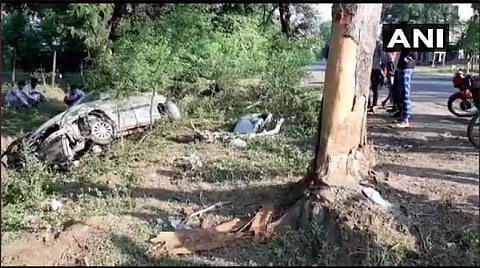 The accident site near Raisalpur village in Hoshangabad district (Photo | ANI Twitter)