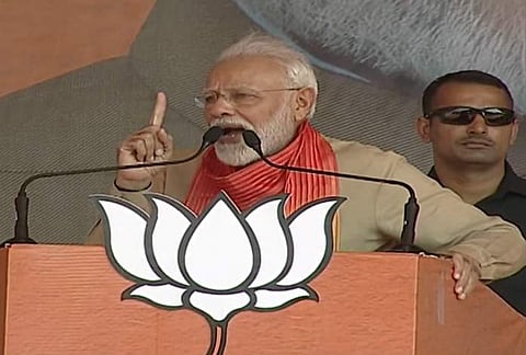 PM Modi addressing a rally at Haryana. (Photo | Twitter/BJP)