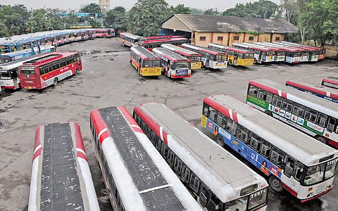 TSRTC buses parked at the Barkatpura bus depot (File Photo |EPS)
