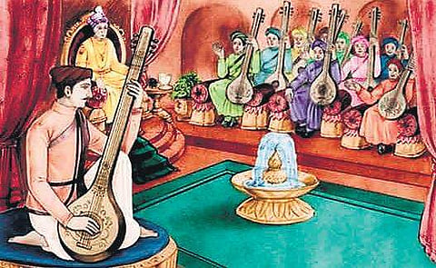 Tansen, musician extraordinaire, travels from his abandonment at birth by his Brahmin parents.