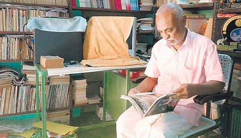 Thi Ma Saravanan with his collection of magazines at his home in Tiruchy | File photo