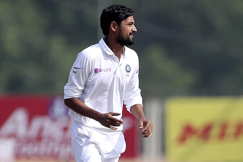 India's Sahbaz Nadeem celebrates the dismissal of South Africa's Lungi Ngidi. (Photo | AP)
