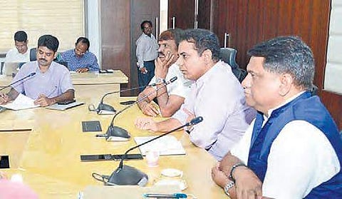 MAUD Minister KT Rama Rao during a meeting with GHMC officials at the corporation’s head office in the city on Monday  | Express