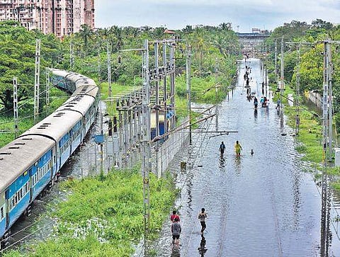 All train services from Ernakulam South railway station were suspended on Monday after tracks got submerged |  Albin Mathew