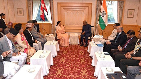 President Ram Nath Kovind and his Nepal counterpart Bidya Devi Bhandari in Tokyo and discussed several issues of mutual interest and bilateral cooperation between India and Nepal. (Photo | Twitter)