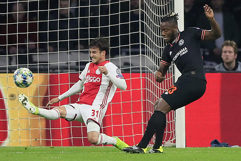 Chelsea’s Michy Batshuayi scores his side’s opening goal. (Photo | AP)