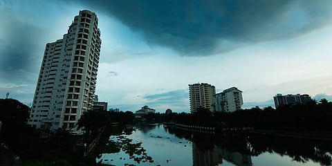 Rain clouds gathered above H20 and Alfa Serene which are stated for demolition. (Photo | Arun Angela, EPS)