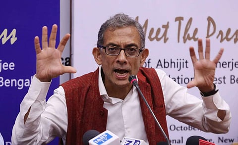 Nobel Prize winner Abhijit Banerjee at a press conference in New Delhi. (Photo | Shekhar Yadav, EPS)