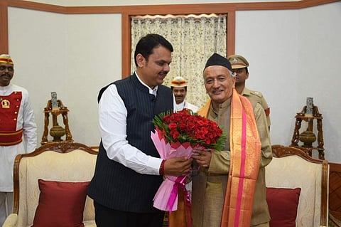 Devendra Fadnavis with Maharashtra Governor Bhagat Singh Koshyari at Raj Bhawan. ( Photo | ANI )