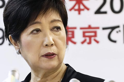 Tokyo Gov. Yuriko Koike speaks about a proposal from the International Olympic Committee to move the marathons and race walking events to Sapporo, during a regular press conference in Tokyo. (Photo | AP)