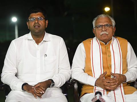 Haryana Chief Minister Manohar Lal Khattar and Deputy CM Dushyant Chautala. (Photo| PTI)