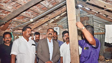National Scheduled Castes Commission vice-chairman Dr L Murugan visiting the house of the two Dalit sisters, who died after being sexually assaulted, at Attappalam near Walayar on Tuesday