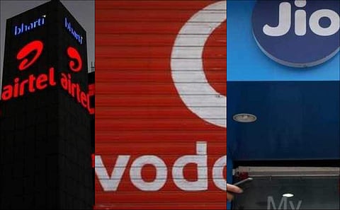 Telecom companies Bharti Airtel, Vodafone Idea and Reliance Jio. (File Photos)