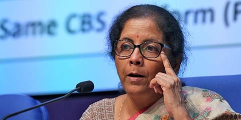 Finance minister Nirmala Sitharaman during a press meet in New Delhi. (Photo | Shekhar Yadav, EPS)