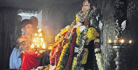 A priest offering harathi to the deity (Photo | Prasant Madugula, EPS)