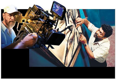 Ramji working on the sets