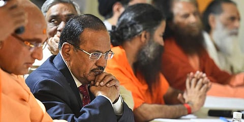 NSA Ajit Doval with various religious leaders during an inter-religious faith meeting at his residence in New Delhi. (Photo | PTI)