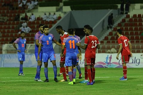 The Indian team is, however, still in the hunt for a third round berth for the 2023 Asian Cup qualifiers. (Photo | Twitter)