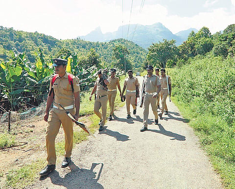 Pics | Arun Angela/Policemen deployed in Manjikandi forest area for Maoist combing operation returning on Friday.