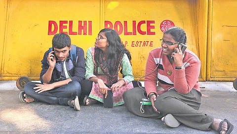 Jawaharlal Nehru University students during a protest against the Delhi Police at the Police Headquarters in New Delhi on Wednesday. (Photo | EPS?Arun Kumar)