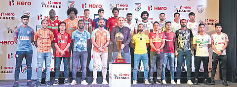 Indian football team coach Igor Stimac (C) with team members during the lauch of the 13th edition of the I-League in New Delhi on Thursday | Parveen Negi