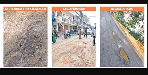Netizens took to Twitter to show some of the roads where little or no work has been done; This stretch on Balagere Road developed potholes just 10 days after some patch work was done 