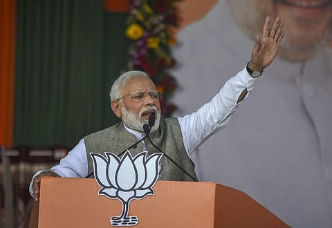 Prime Minister Narendra Modi addresses a gathering during an election campaign in Jharkhand. (Photo|PTI)