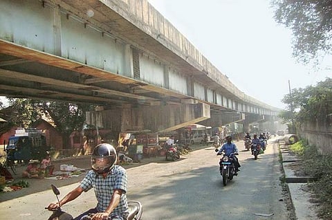 The under-construction flyover from Church Colony to Nelson Mandela Chowk