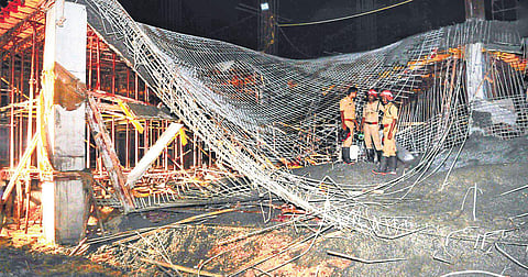 The portion of the cancer research centre which collapsed on Monday evening (Photo |  A Sanesh, EPS)