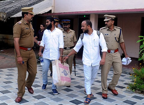 Rashid and Moinudheen coming out from the NIA court after the verdict in Kanakamala case on Monday.(Photo |  A Sanesh, EPS)