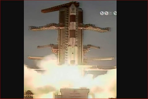PSLV-C47 carrying India's earth observation satellite Cartosat-3 and 13 nano-satellites from the US lifts-off from Sriharikota in Andhra Pradesh. (Photo | PTI)