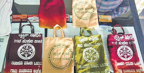Cloth bags with a message in Abbigeri Gram Panchayat office | express